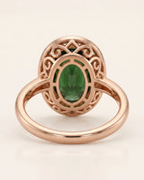 Verdantia diamond halo tourmaline ring with oval green gemstone in 18K rose gold | SARATTI