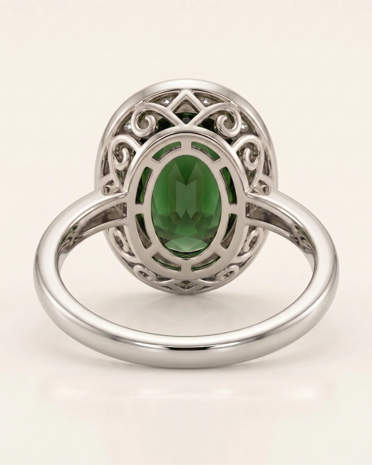 Verdantia diamond halo tourmaline ring with oval green gemstone in 18K white gold | SARATTI