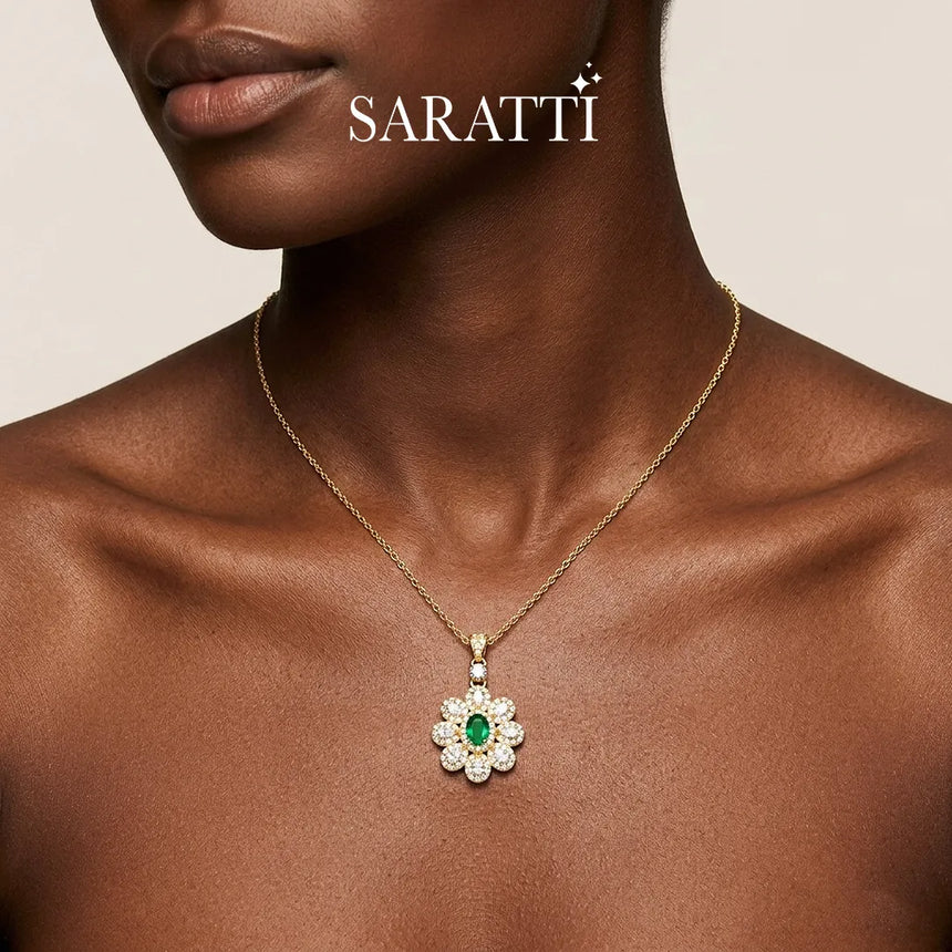 Verde Fleur necklace with rich green center stone | SARATTI
