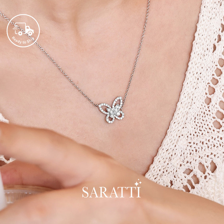 Petale Lumière close-up butterfly diamond details in platinum | SARATTI.