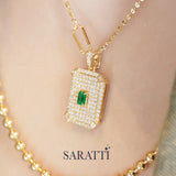 Hand-finished emerald pavillion pendant with architectural symmetry | SARATTI