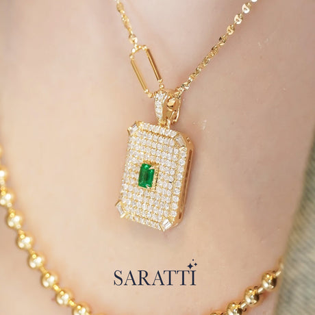 Hand-finished emerald pavillion pendant with architectural symmetry | SARATTI