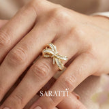 18K Yellow Gold version of Baguette Diamond Engagement Ring Ribbon Design | SARATTI
