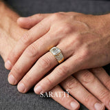 Emerald cut diamond wedding band handcrafted tension set diamond ring in 18K yellow gold | SARATTI