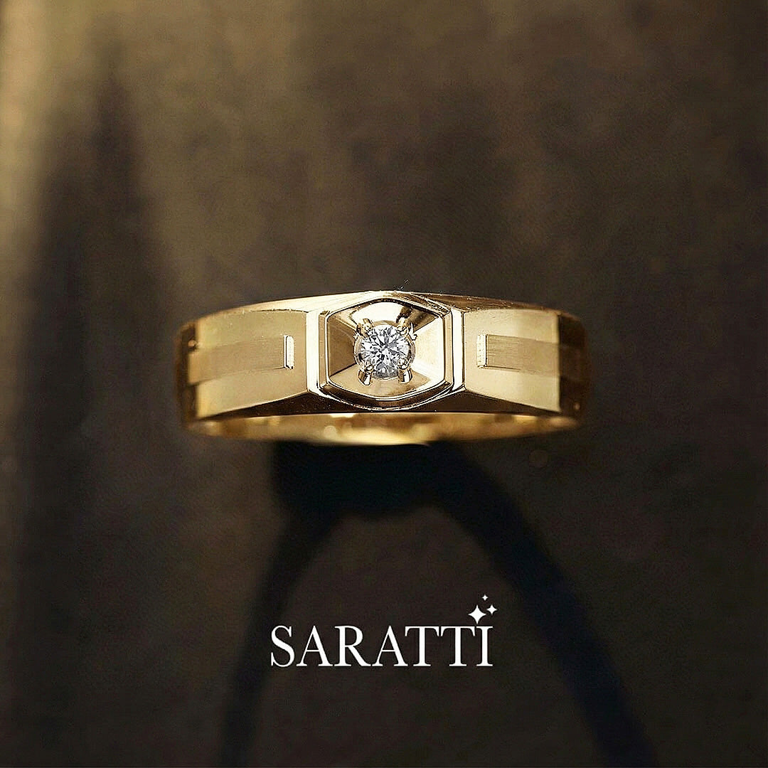 Six Paths Diamond men’s diamond solitaire ring statement design in 18K yellow gold | SARATTI