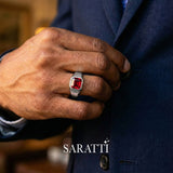 Red Garnet Men's Ring in Yellow Gold