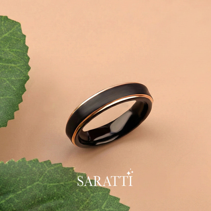 Two Tone Men's Wedding Band in Black and Yellow Gold