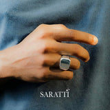 Architectural men’s signet ring 18k white gold bold square face | SARATTI