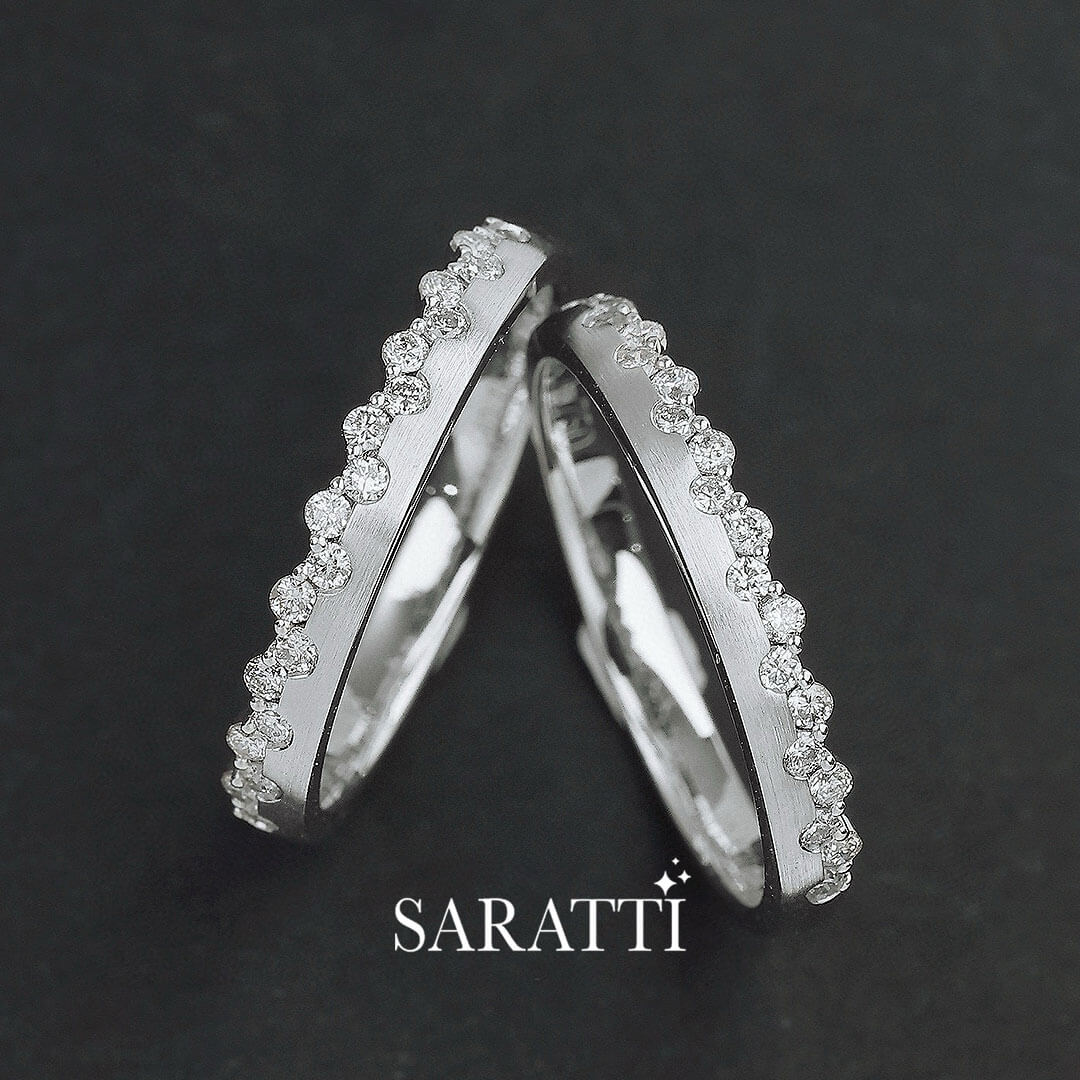 Two Princess Tiara Diamond Eternity Wedding Bands Side by Side | Saratti 