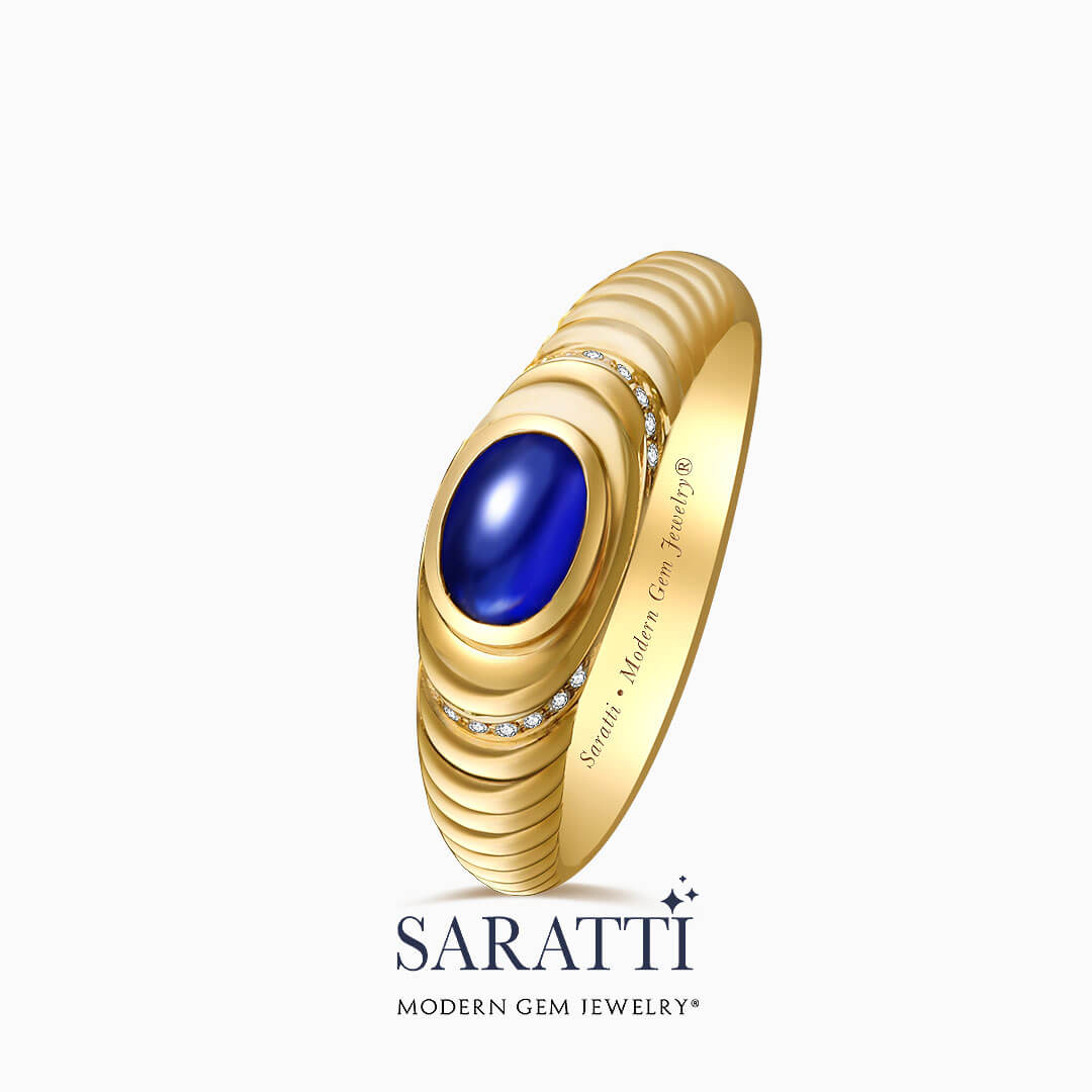 Brilliant Cabochon Blue Sapphire Ring | Modern Gem Jewelry | Saratti
