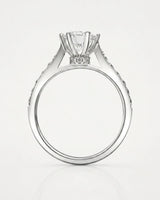 Vintage-inspired platinum moissanite engagement ring for a refined timeless proposal | SARATTI