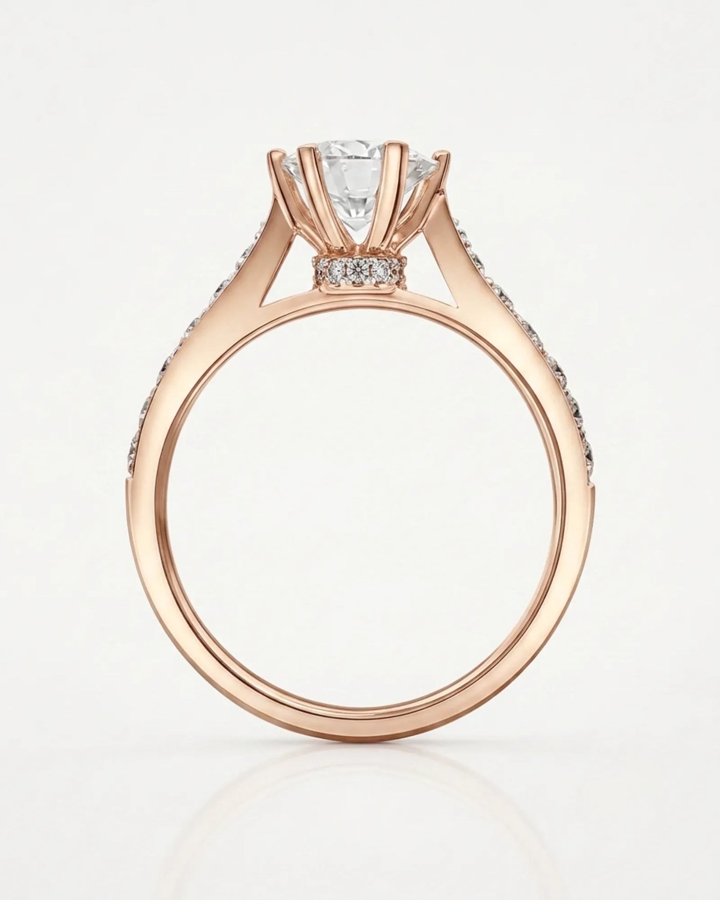 Vintage-inspired rose gold moissanite engagement ring designed for an intimate proposal | SARATTI