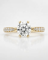 Vintage-inspired yellow gold moissanite engagement ring for a meaningful romantic proposal | SARATTI