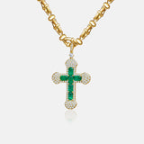 Natural Emerald and Diamonds Cross Necklace | Vintage Inspired Necklace - SARATTI