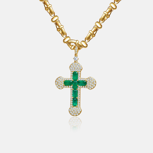 Natural Emerald and Diamonds Cross Necklace | Vintage Inspired Necklace - SARATTI