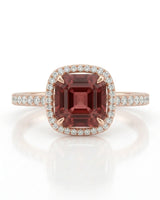 Vintage inspired Asscher cut tourmaline engagement ring in 18K rose gold | SARATTI