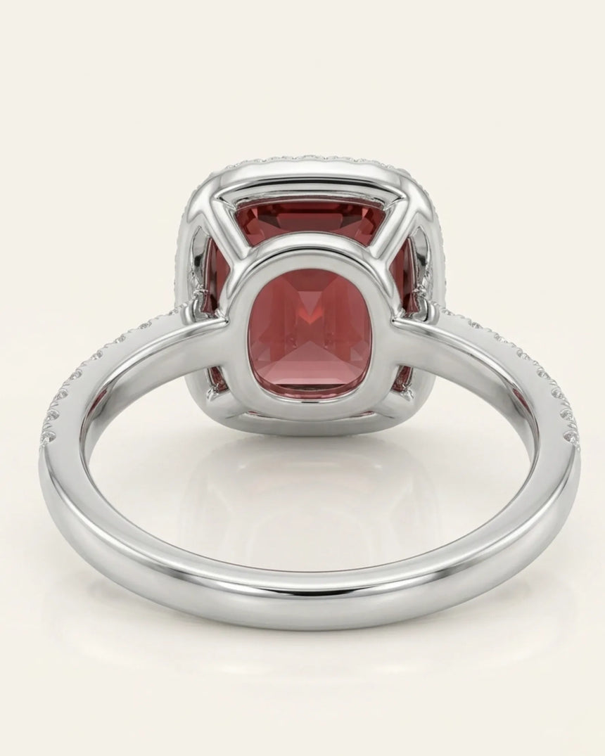 Vintage inspired Asscher cut tourmaline engagement ring in 18K white gold | SARATTI