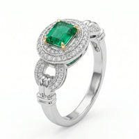 Eterna – Vintage Inspired Natural Emerald Halo Ring