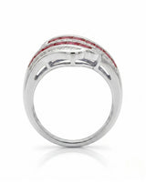Vintage inspired ruby ring with baguette and round diamonds in platinum | SARATTI