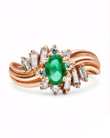 Vintage modern natural emerald diamond statement ring in 18K rose gold | SARATTI