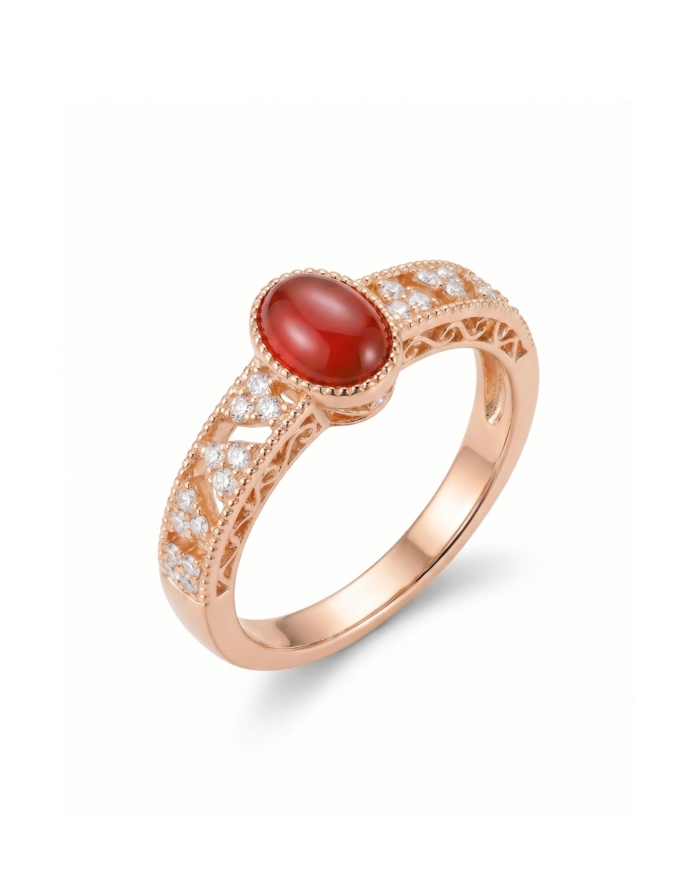Vintage oval ruby and diamond ring with cabochon center stone in 18K Rose Gold | SARATTI