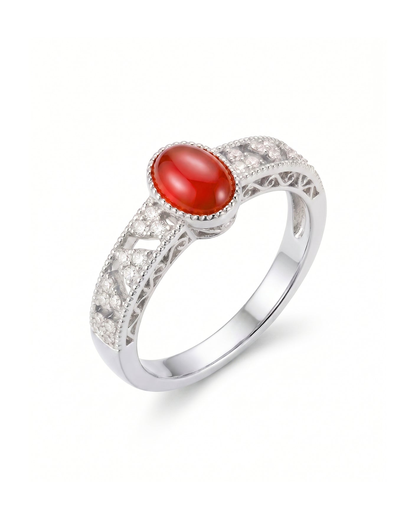 Vintage oval ruby and diamond ring with cabochon center stone in Platinum | SARATTI
