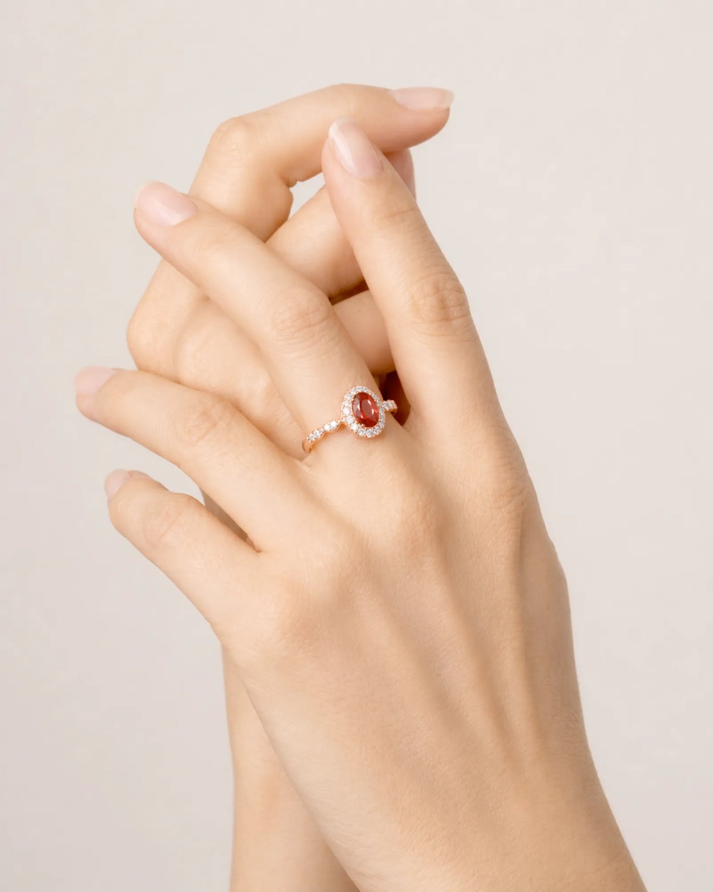Vintage ruby halo ring natural diamonds rose gold | SARATTI