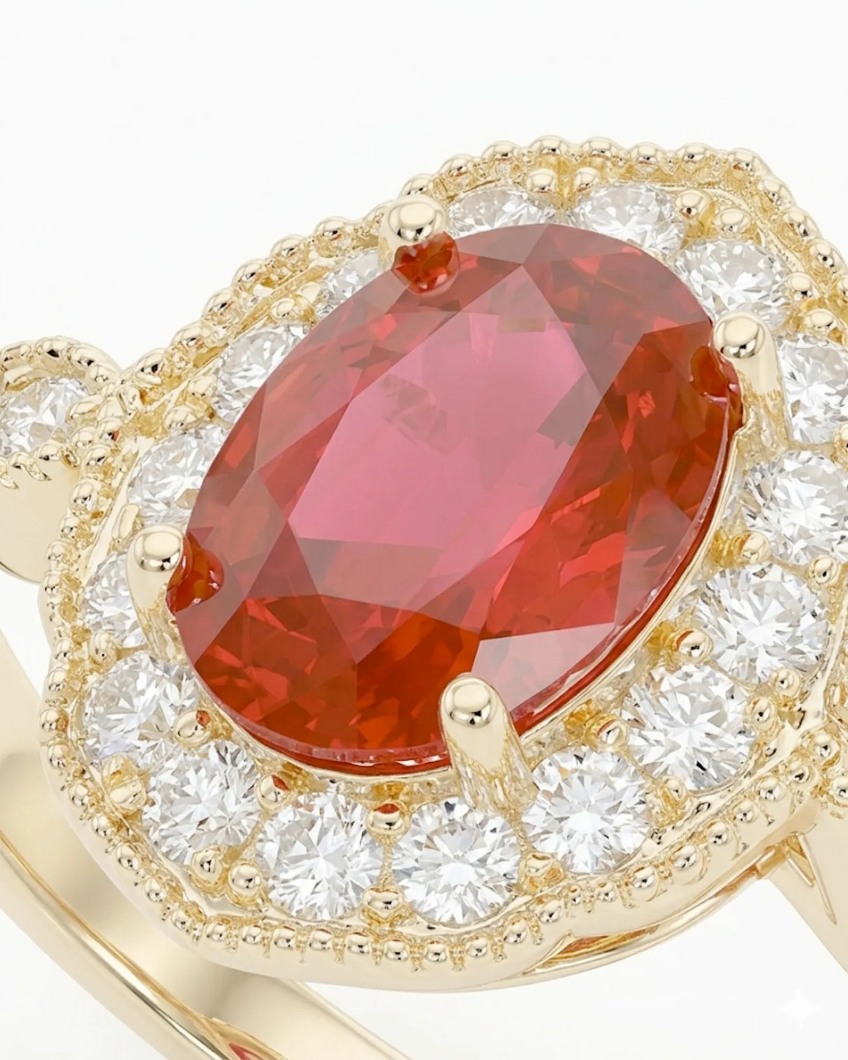 Vintage ruby halo ring natural diamonds yellow gold | SARATTI