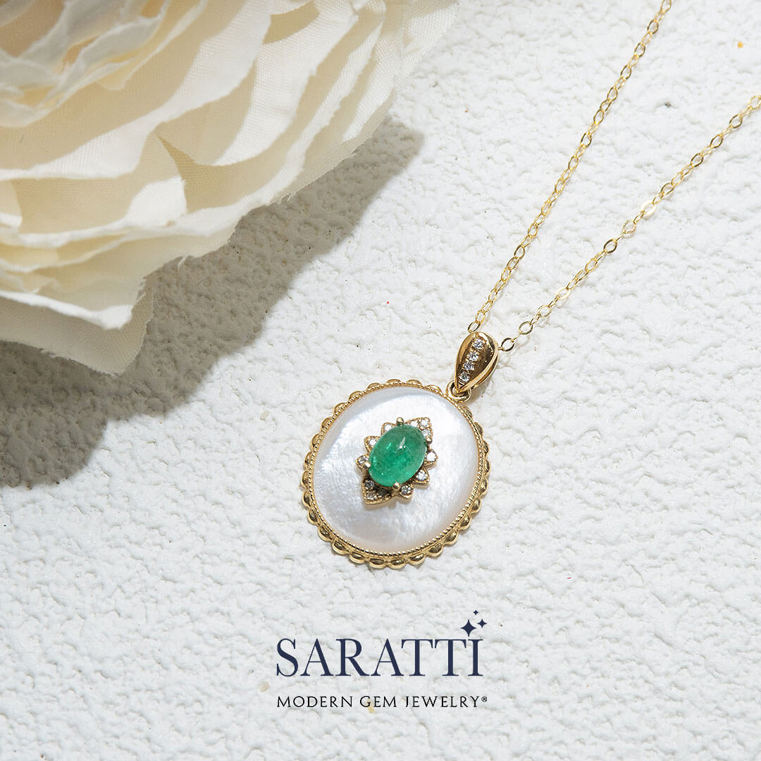 18K Yellow Gold Natural Emerald Necklace | Saratti Jewelry