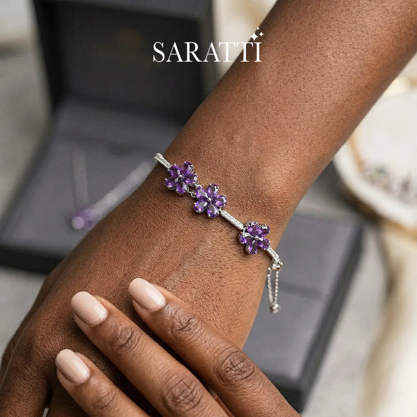 Violet Bloom bracelet with structured floral silhouette | SARATTI