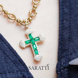 Vivid Green Natural Emerald and Diamond in 18K Yellow Gold - SARATTI