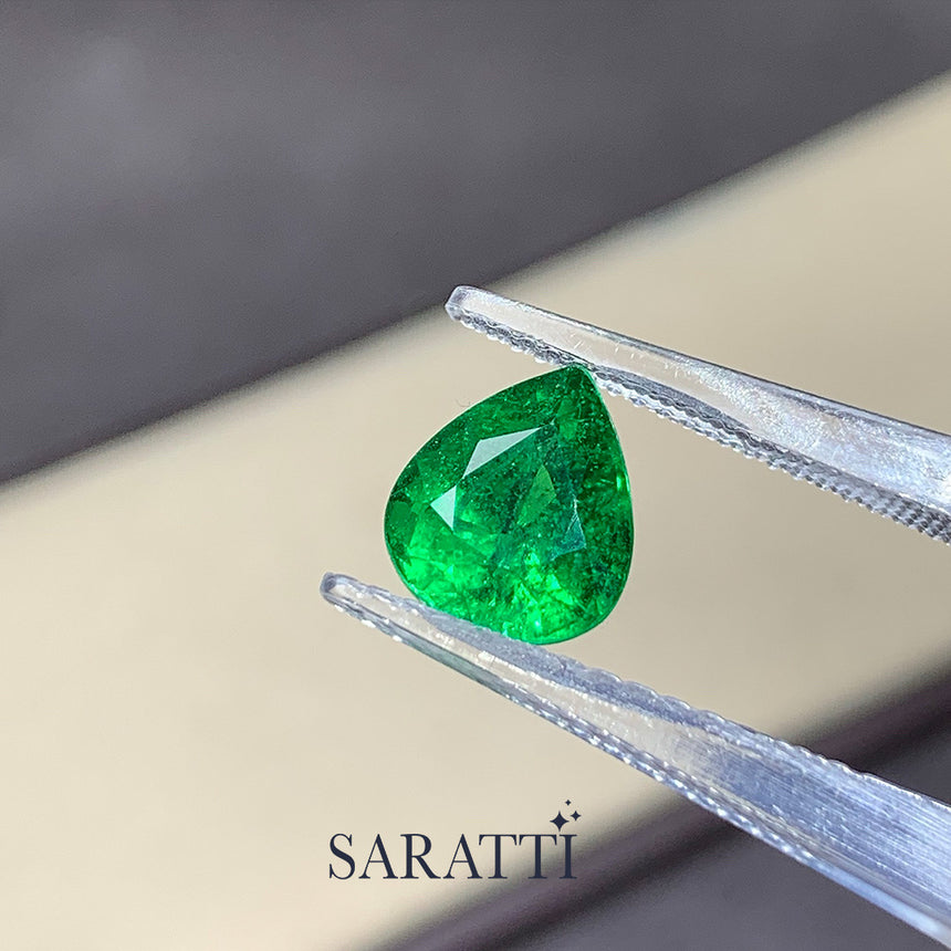 Vivid Green Tsavorite Pear Cut Close Up