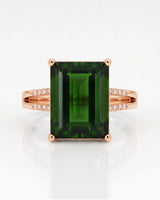 Vivid green emerald cut tourmaline ring with natural diamonds in 18K rose gold | SARATTI