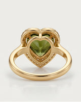 Vivid green heart tourmaline ring framed by natural diamonds in 18K yellow gold | SARATTI