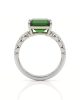 Vivid green tourmaline ring with sculpted diamond shoulders in 18K white gold - SARATTI