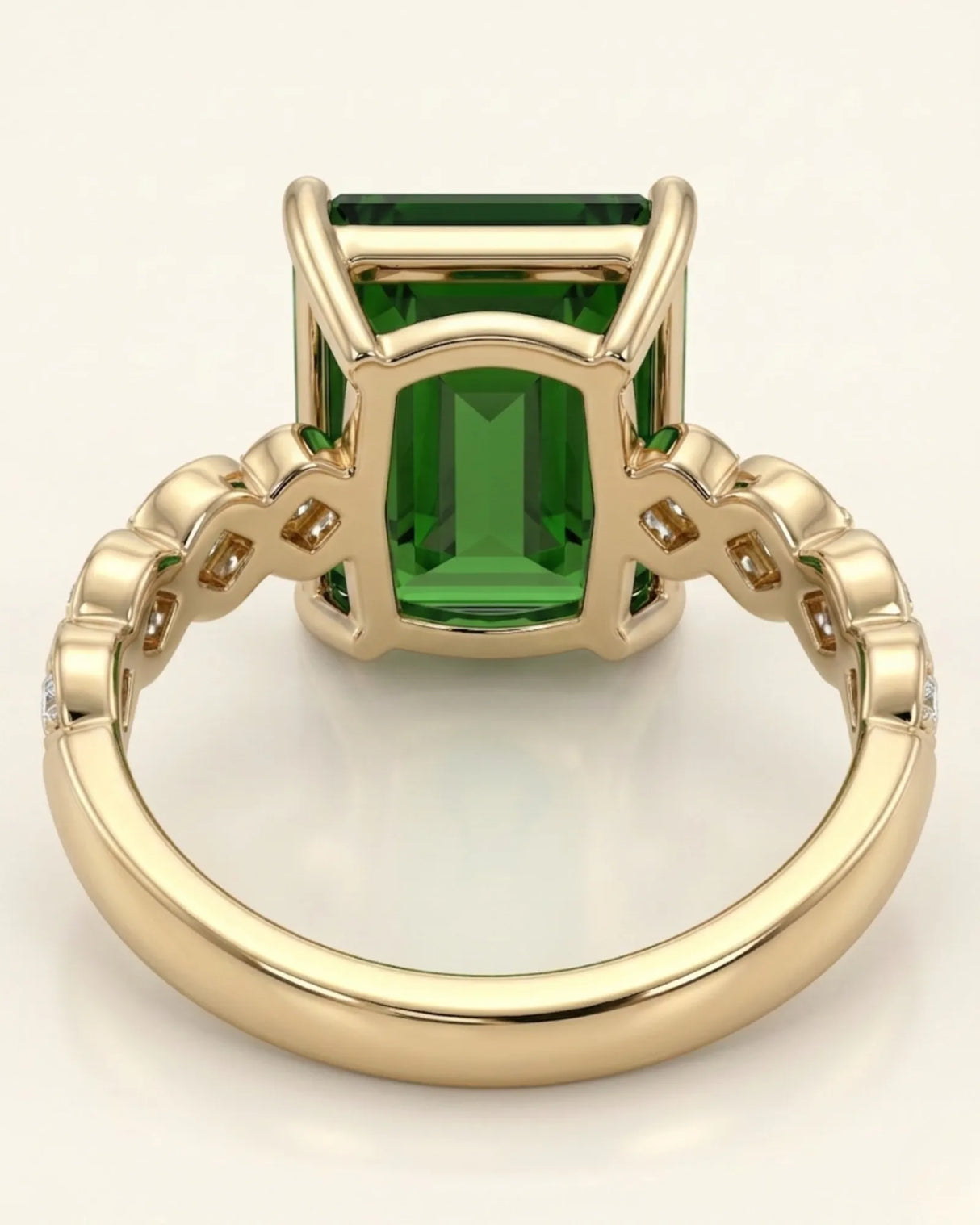 Vivid green tourmaline ring with sculpted diamond shoulders in 18K yellow gold - SARATTI