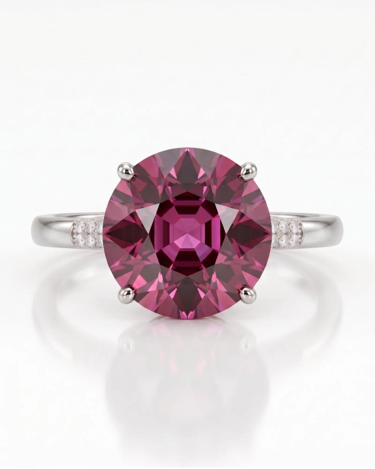 Vivid pink oval tourmaline ring with refined diamond shoulders in 18K white gold | SARATTI