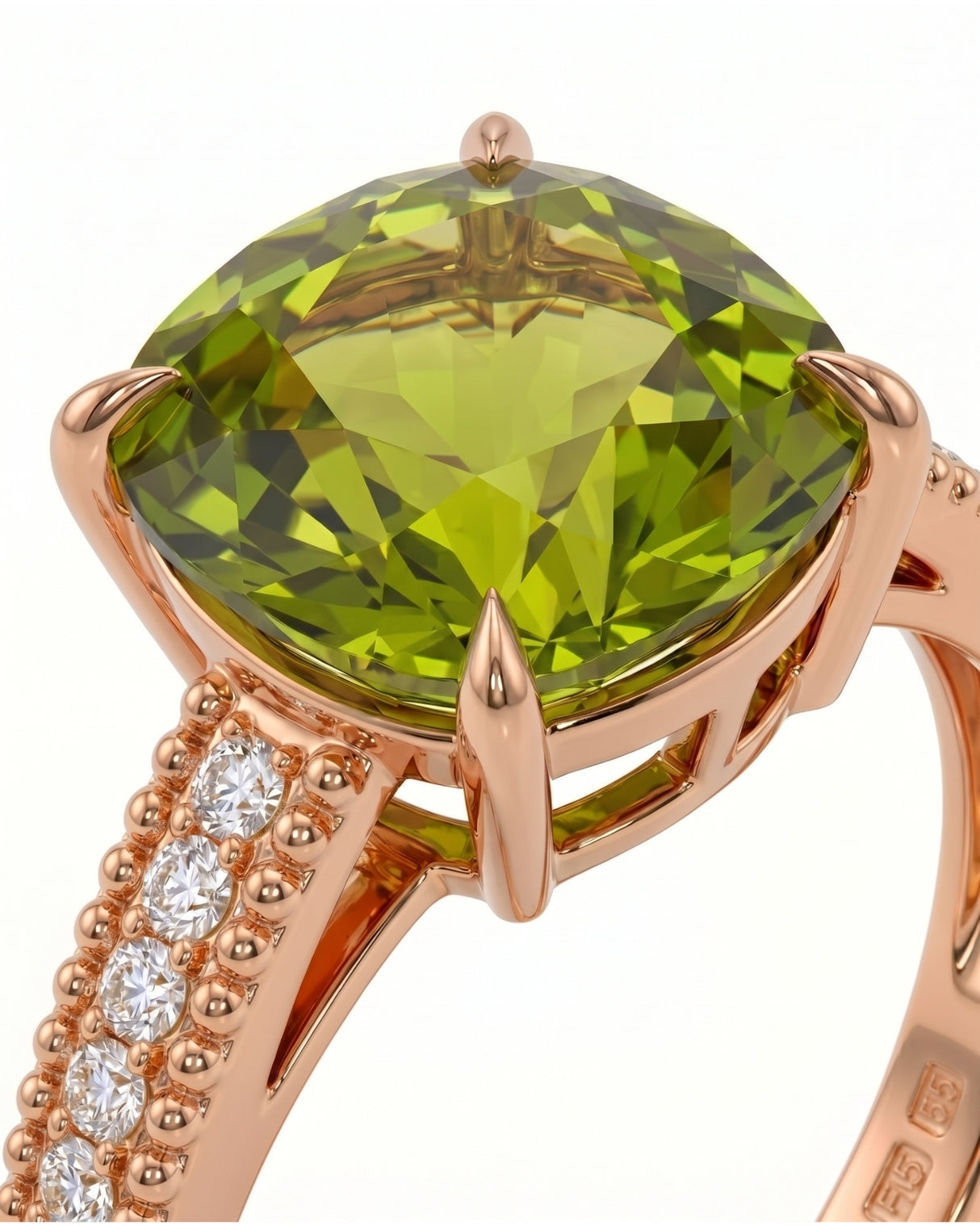 Vivid yellow-green tourmaline ring with natural diamond accents in 18K Rose Gold | SARATTI