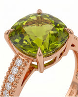 Vivid yellow-green tourmaline ring with natural diamond accents in 18K Rose Gold | SARATTI