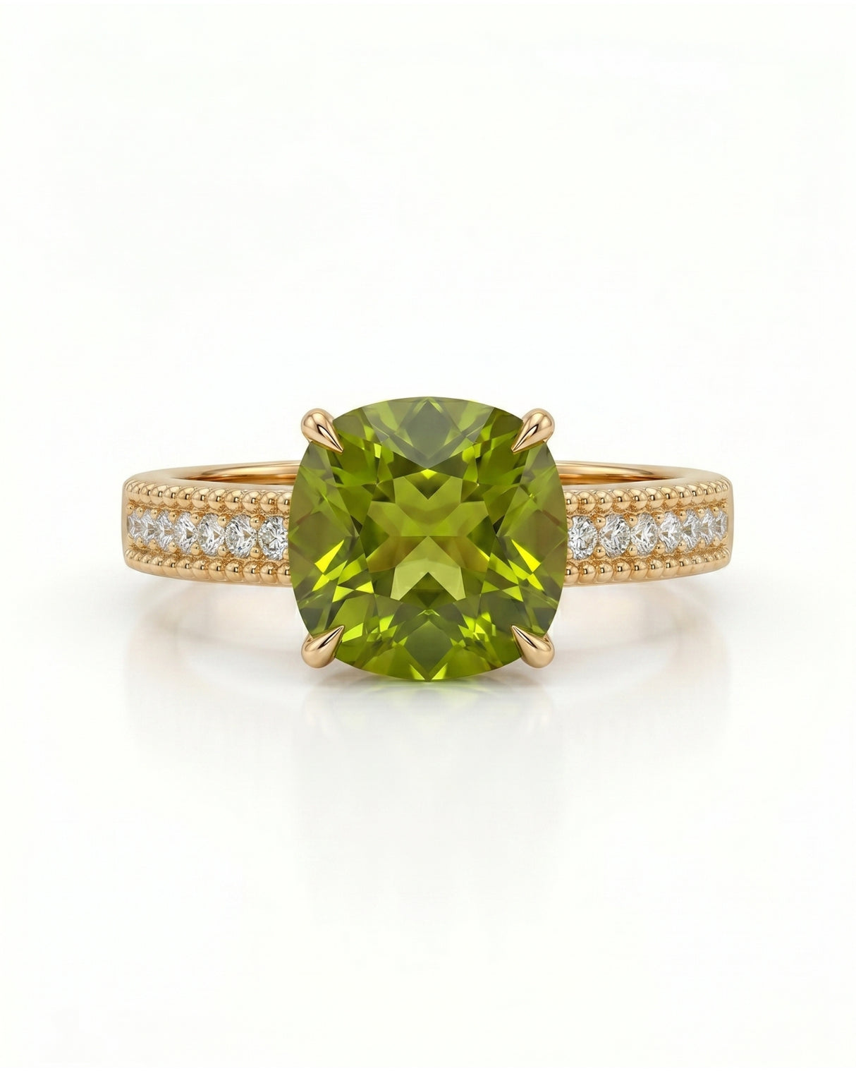 Vivid yellow-green tourmaline ring with natural diamond accents in 18K Yellow Gold | SARATTI