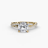 Cushion cut twisted infinity pavé engagement ring setting yellow gold | SARATTI