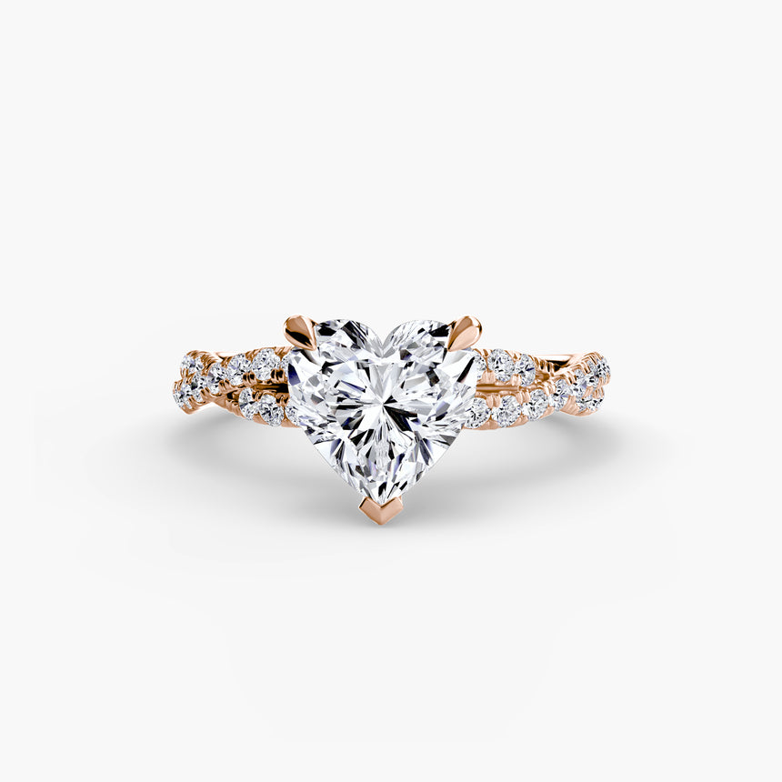 Heart shape twisted infinity pavé engagement ring setting rose gold | SARATTI