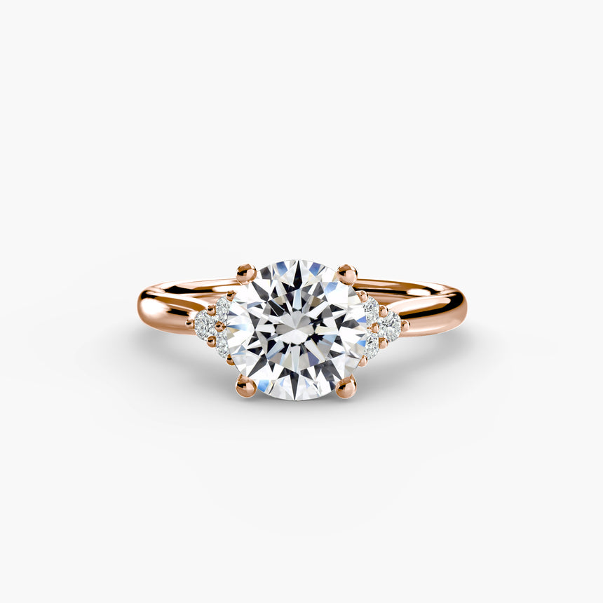 Round three-stone shoulder engagement ring setting rose gold | SARATTI