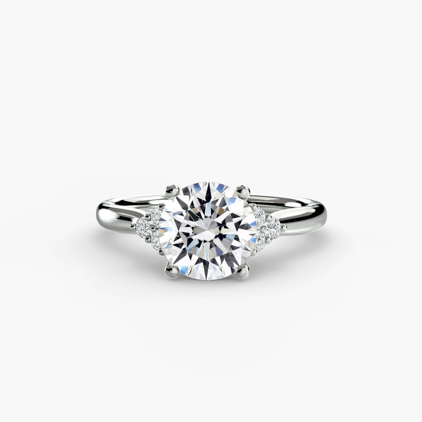 Round three-stone shoulder engagement ring setting platinum | SARATTI