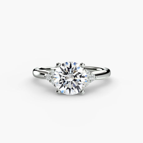 Round three-stone shoulder engagement ring setting white gold | SARATTI