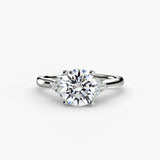 Round three-stone shoulder engagement ring setting platinum | SARATTI
