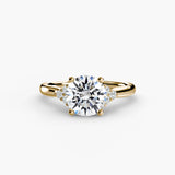 Round three-stone shoulder engagement ring setting yellow gold | SARATTI