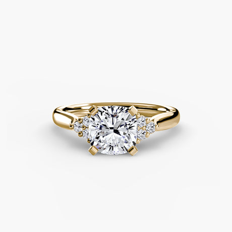 ASTRA II – Cushion Cut Six-Stone Shoulder Solitaire Ring Setting – Yellow Gold view | SARATTI