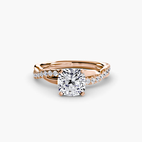 AUREX – Cushion Cut Pavé Solitaire Ring Setting – Rose metal view | SARATTI