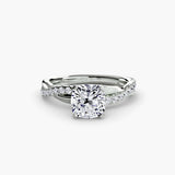 Cushion Cut Diamond Ring in Platinum with Twisted Diamond Shank  - SARATTI